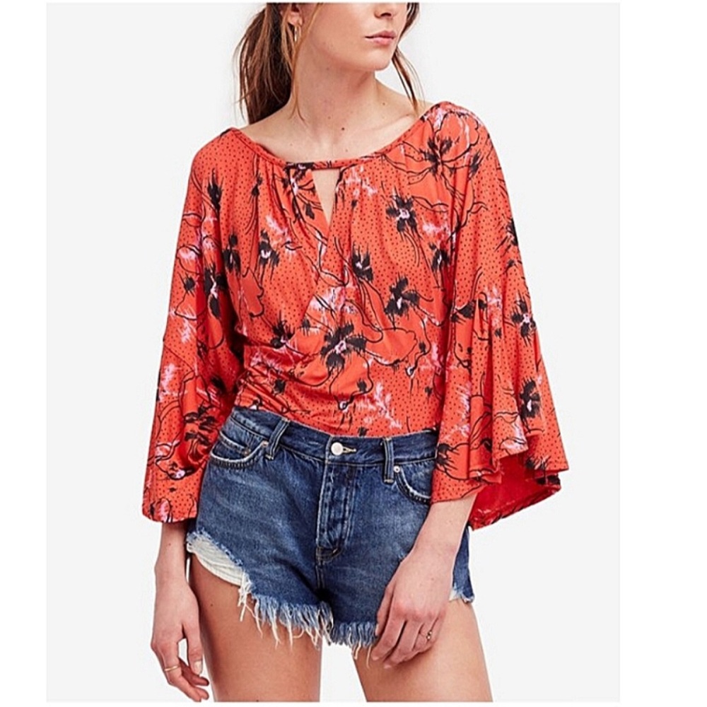Free People Last Time Floral Bell Sleeve Blouse